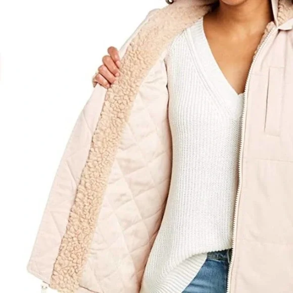 Vince Quilted Faux Shearling Lined Puffer Jacket